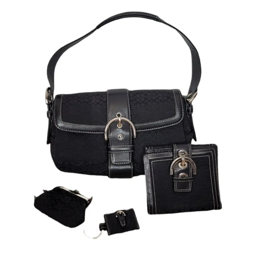 Coach Black Signature Shoulder Handbag Set